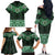 New Zealand Aotearoa Family Matching Off The Shoulder Long Sleeve Dress and Hawaiian Shirt Green Taniko Art Maori Pattern