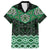 New Zealand Aotearoa Family Matching Off The Shoulder Long Sleeve Dress and Hawaiian Shirt Green Taniko Art Maori Pattern