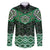 New Zealand Aotearoa Family Matching Off The Shoulder Long Sleeve Dress and Hawaiian Shirt Green Taniko Art Maori Pattern