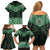 New Zealand Aotearoa Family Matching Off Shoulder Short Dress and Hawaiian Shirt Green Taniko Art Maori Pattern