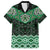 New Zealand Aotearoa Family Matching Off Shoulder Short Dress and Hawaiian Shirt Green Taniko Art Maori Pattern