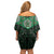 New Zealand Aotearoa Family Matching Off Shoulder Short Dress and Hawaiian Shirt Green Taniko Art Maori Pattern