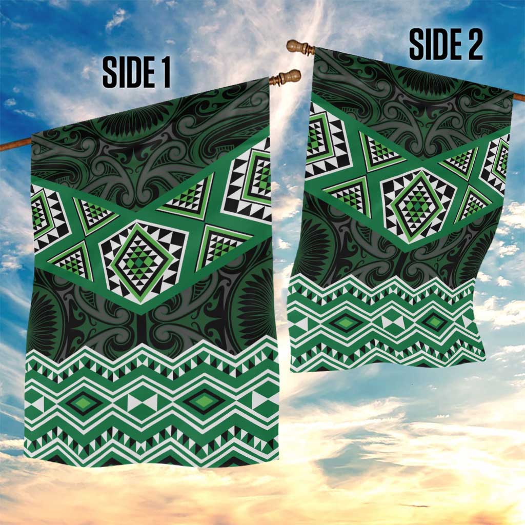 New Zealand Aotearoa Garden Flag Green Taniko Art Maori Pattern LT05 - Polynesian Pride