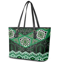 New Zealand Aotearoa Leather Tote Bag Green Taniko Art Maori Pattern LT05 - Polynesian Pride