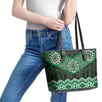 New Zealand Aotearoa Leather Tote Bag Green Taniko Art Maori Pattern LT05 - Polynesian Pride