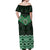 New Zealand Aotearoa Off Shoulder Maxi Dress Green Taniko Art Maori Pattern