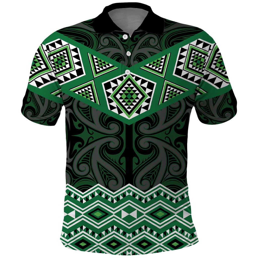 New Zealand Aotearoa Polo Shirt Green Taniko Art Maori Pattern LT05 Green - Polynesian Pride
