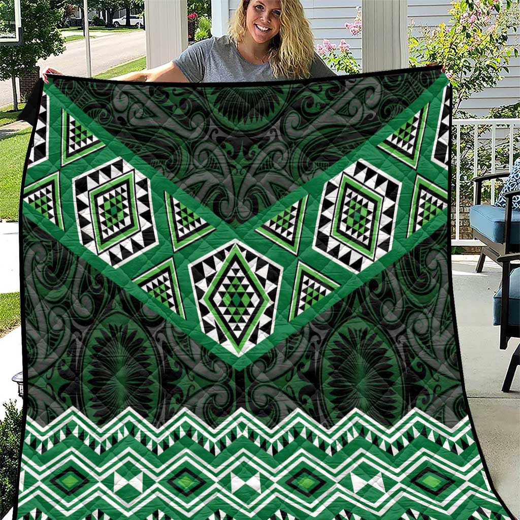 New Zealand Aotearoa Quilt Green Taniko Art Maori Pattern LT05 Green - Polynesian Pride
