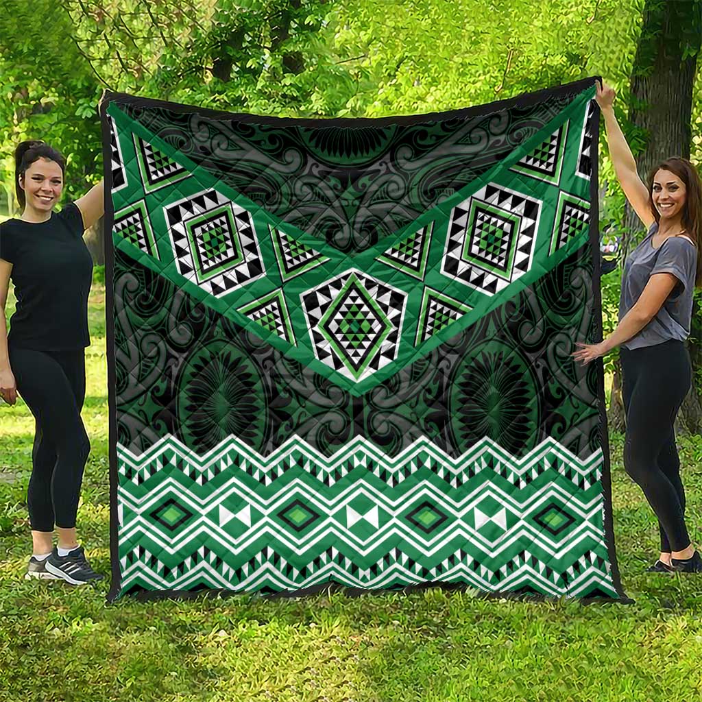 New Zealand Aotearoa Quilt Green Taniko Art Maori Pattern LT05 - Polynesian Pride