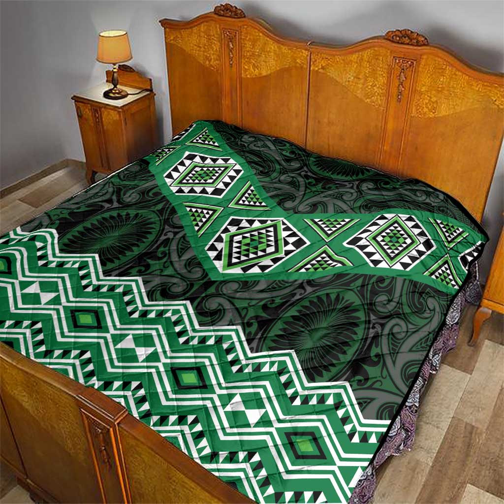 New Zealand Aotearoa Quilt Green Taniko Art Maori Pattern LT05 - Polynesian Pride