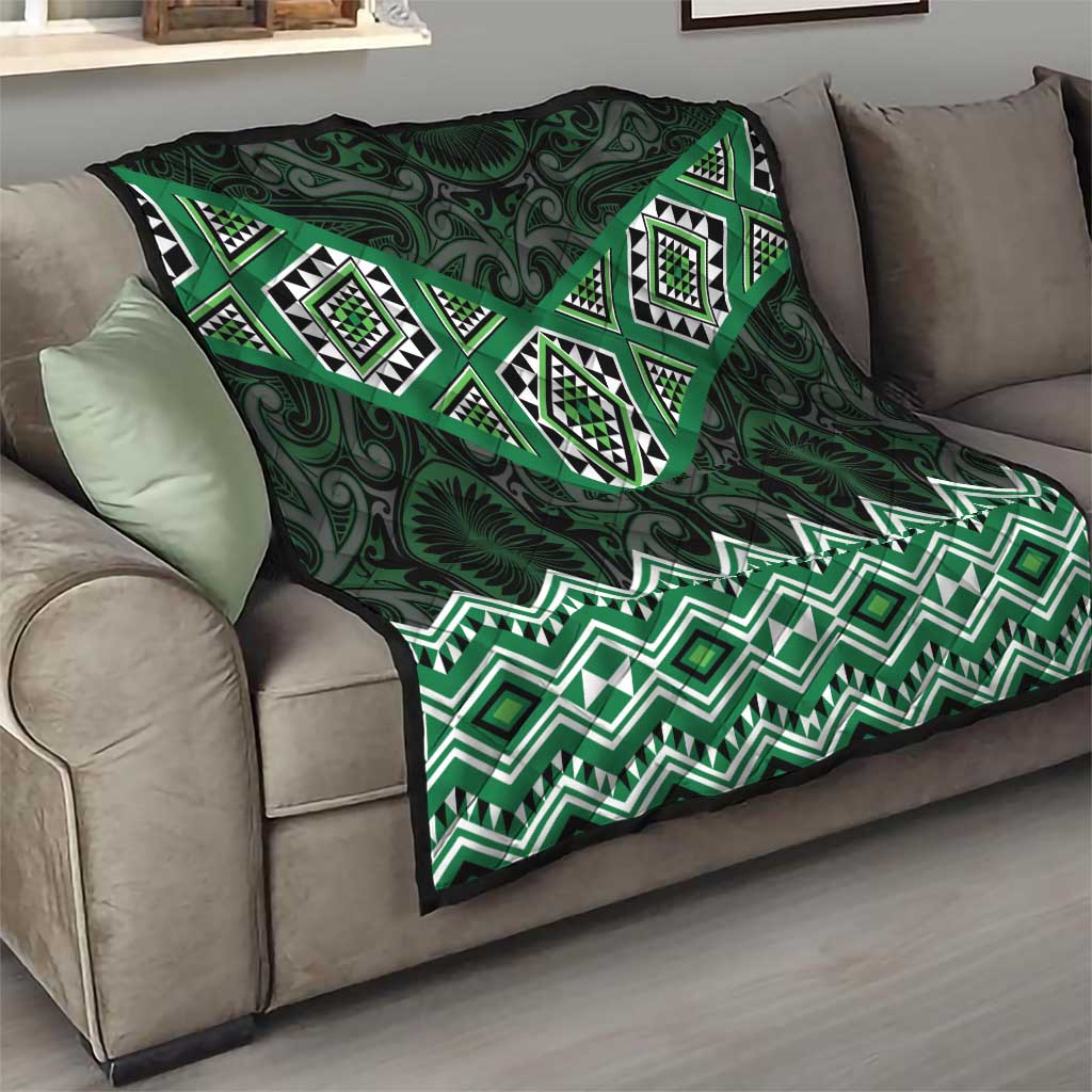 New Zealand Aotearoa Quilt Green Taniko Art Maori Pattern LT05 - Polynesian Pride