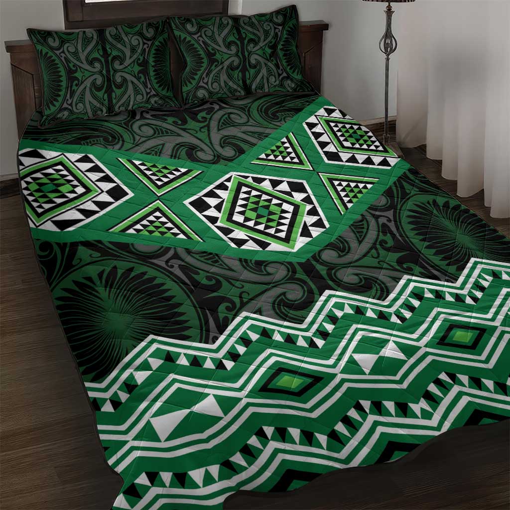 New Zealand Aotearoa Quilt Bed Set Green Taniko Art Maori Pattern LT05 Green - Polynesian Pride