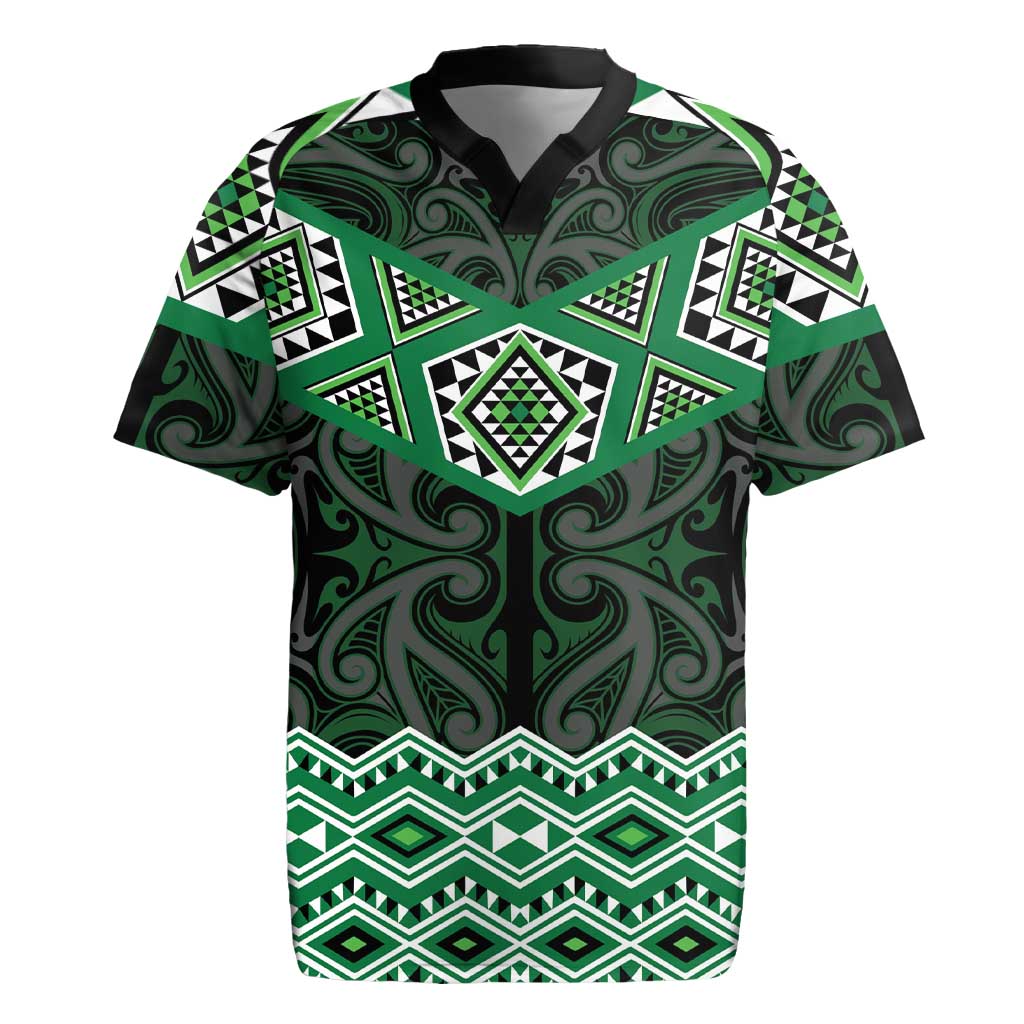 New Zealand Aotearoa Rugby Jersey Green Taniko Art Maori Pattern LT05 Green - Polynesian Pride
