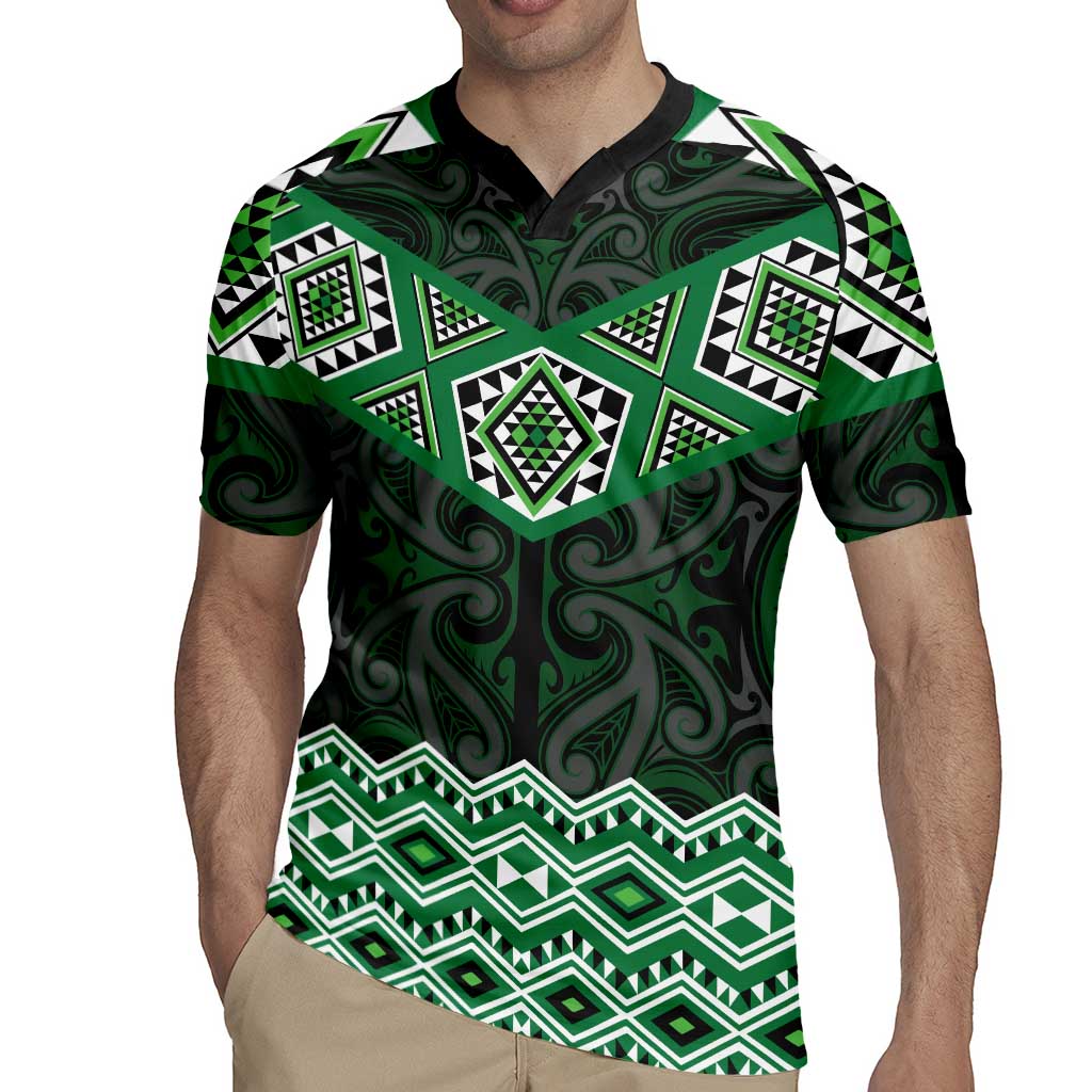 New Zealand Aotearoa Rugby Jersey Green Taniko Art Maori Pattern LT05 - Polynesian Pride