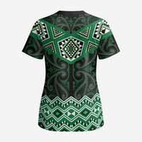 New Zealand Aotearoa Scrub Top Green Taniko Art Maori Pattern LT05 - Polynesian Pride