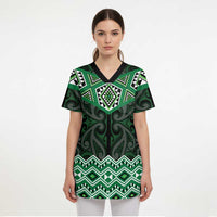 New Zealand Aotearoa Scrub Top Green Taniko Art Maori Pattern LT05 - Polynesian Pride