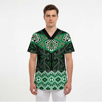 New Zealand Aotearoa Scrub Top Green Taniko Art Maori Pattern LT05 - Polynesian Pride