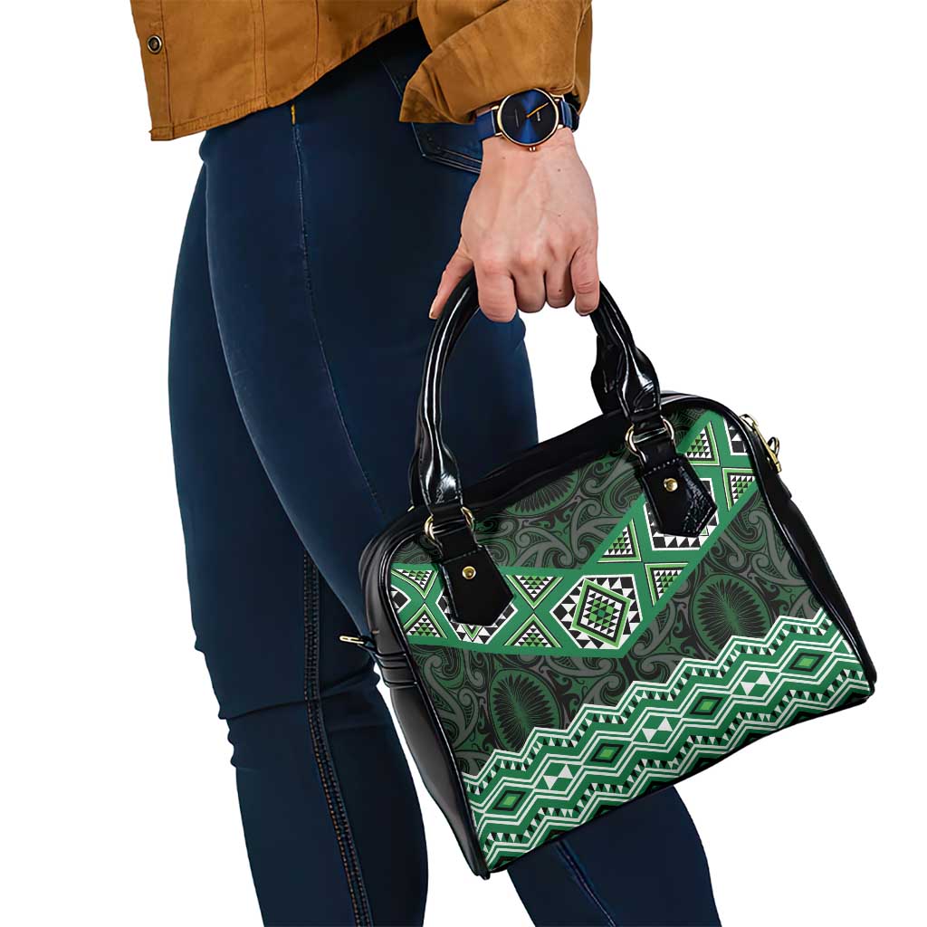 New Zealand Aotearoa Shoulder Handbag Green Taniko Art Maori Pattern LT05 - Polynesian Pride