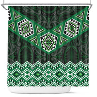 New Zealand Aotearoa Shower Curtain Green Taniko Art Maori Pattern LT05 Green - Polynesian Pride
