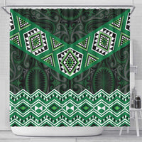 New Zealand Aotearoa Shower Curtain Green Taniko Art Maori Pattern LT05 - Polynesian Pride