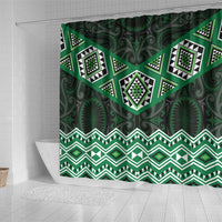 New Zealand Aotearoa Shower Curtain Green Taniko Art Maori Pattern LT05 - Polynesian Pride