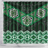 New Zealand Aotearoa Shower Curtain Green Taniko Art Maori Pattern LT05 - Polynesian Pride