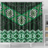 New Zealand Aotearoa Shower Curtain Green Taniko Art Maori Pattern LT05 - Polynesian Pride