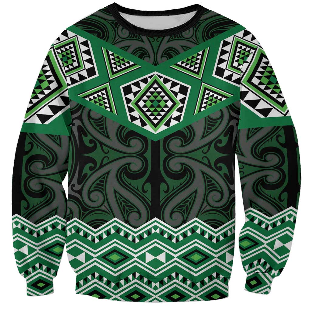 New Zealand Aotearoa Sweatshirt Green Taniko Art Maori Pattern LT05 Unisex Green - Polynesian Pride