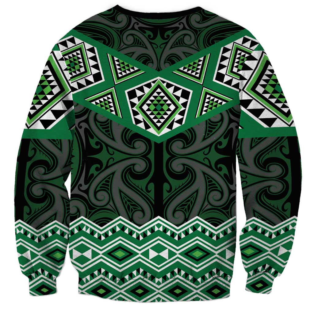 New Zealand Aotearoa Sweatshirt Green Taniko Art Maori Pattern LT05 - Polynesian Pride