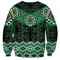 New Zealand Aotearoa Sweatshirt Green Taniko Art Maori Pattern LT05 - Polynesian Pride
