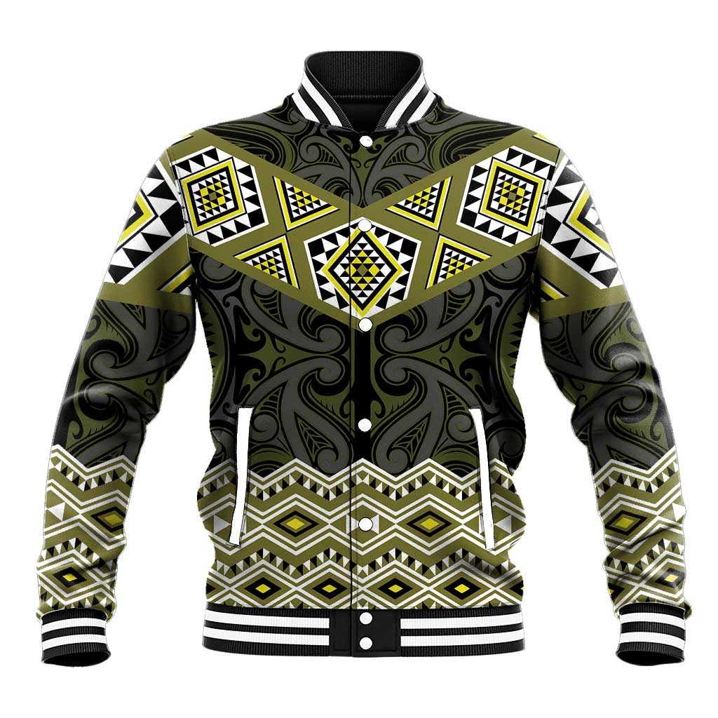 New Zealand Aotearoa Baseball Jacket Yellow Taniko Art Maori Pattern LT05 Unisex Yellow - Polynesian Pride