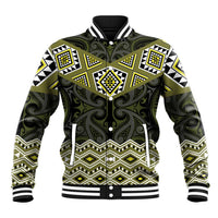 New Zealand Aotearoa Baseball Jacket Yellow Taniko Art Maori Pattern LT05 Unisex Yellow - Polynesian Pride