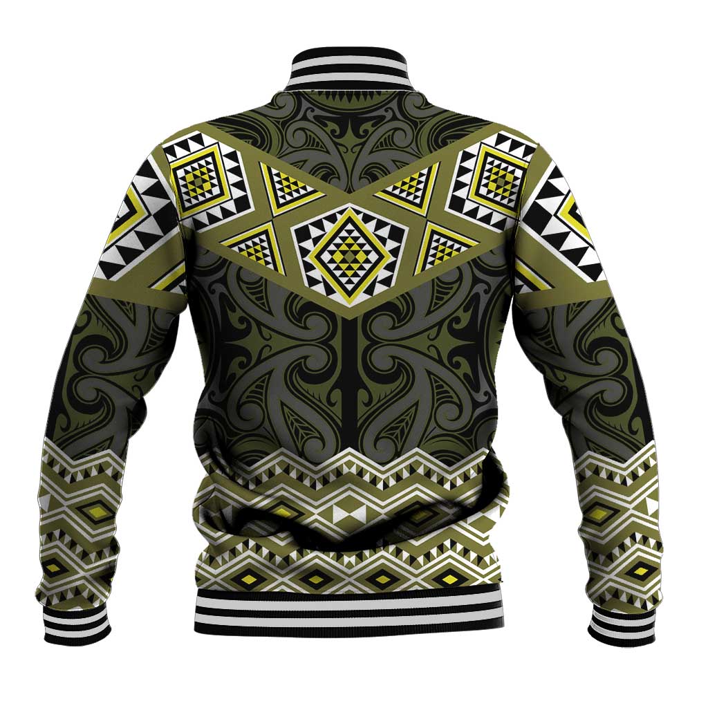 New Zealand Aotearoa Baseball Jacket Yellow Taniko Art Maori Pattern LT05 - Polynesian Pride