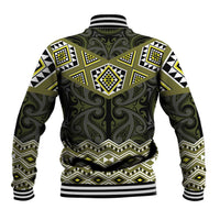 New Zealand Aotearoa Baseball Jacket Yellow Taniko Art Maori Pattern LT05 - Polynesian Pride