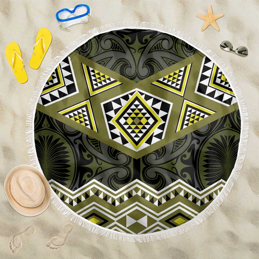 New Zealand Aotearoa Beach Blanket Yellow Taniko Art Maori Pattern LT05 One Size 150cm Yellow - Polynesian Pride
