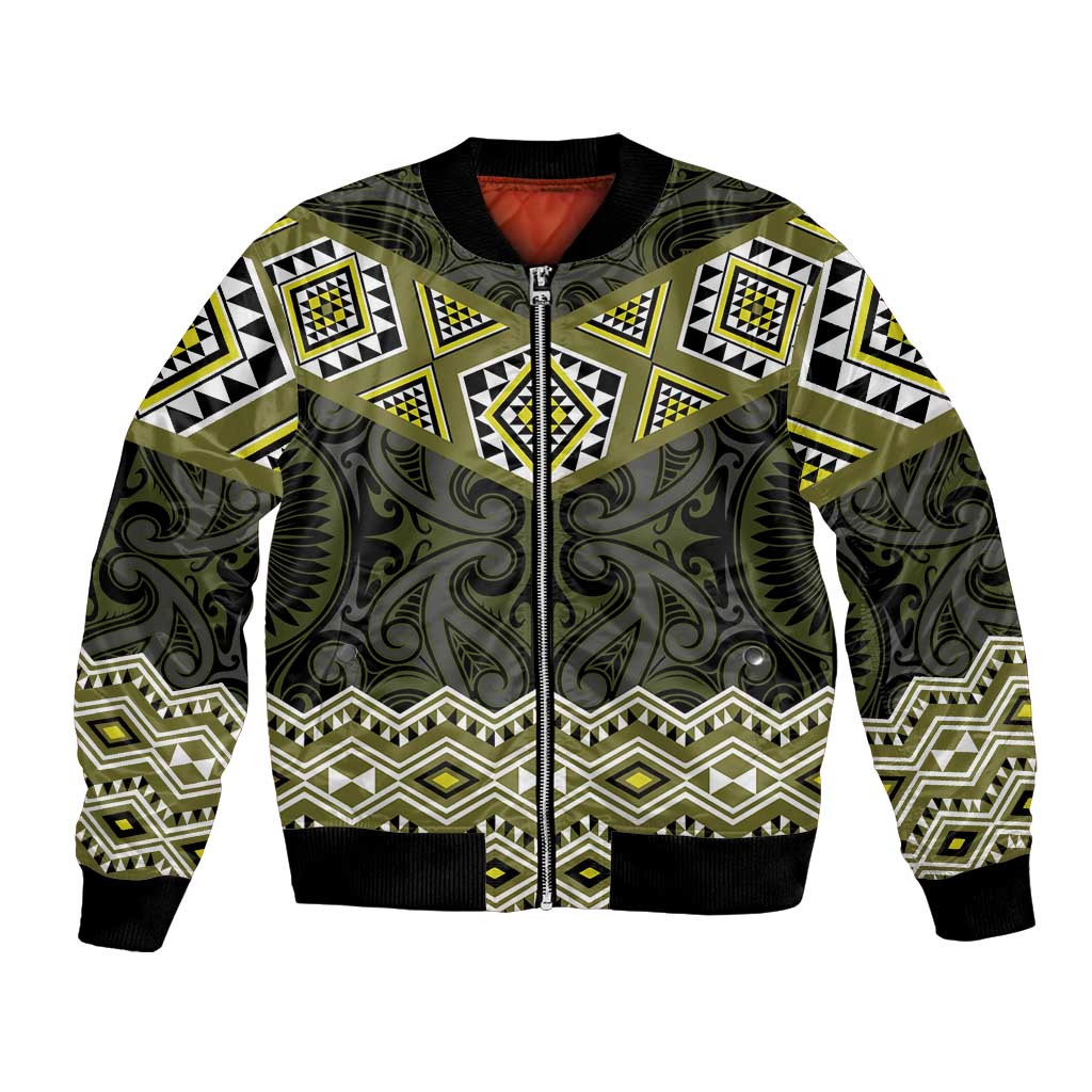 New Zealand Aotearoa Bomber Jacket Yellow Taniko Art Maori Pattern LT05 Unisex Yellow - Polynesian Pride