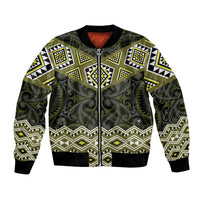 New Zealand Aotearoa Bomber Jacket Yellow Taniko Art Maori Pattern LT05 Unisex Yellow - Polynesian Pride