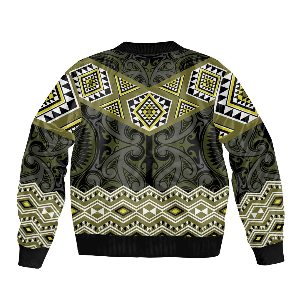 New Zealand Aotearoa Bomber Jacket Yellow Taniko Art Maori Pattern LT05 - Polynesian Pride