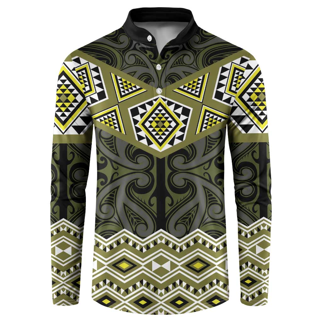 New Zealand Aotearoa Button Sweatshirt Yellow Taniko Art Maori Pattern LT05 Yellow - Polynesian Pride
