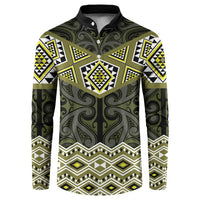 New Zealand Aotearoa Button Sweatshirt Yellow Taniko Art Maori Pattern LT05 Yellow - Polynesian Pride