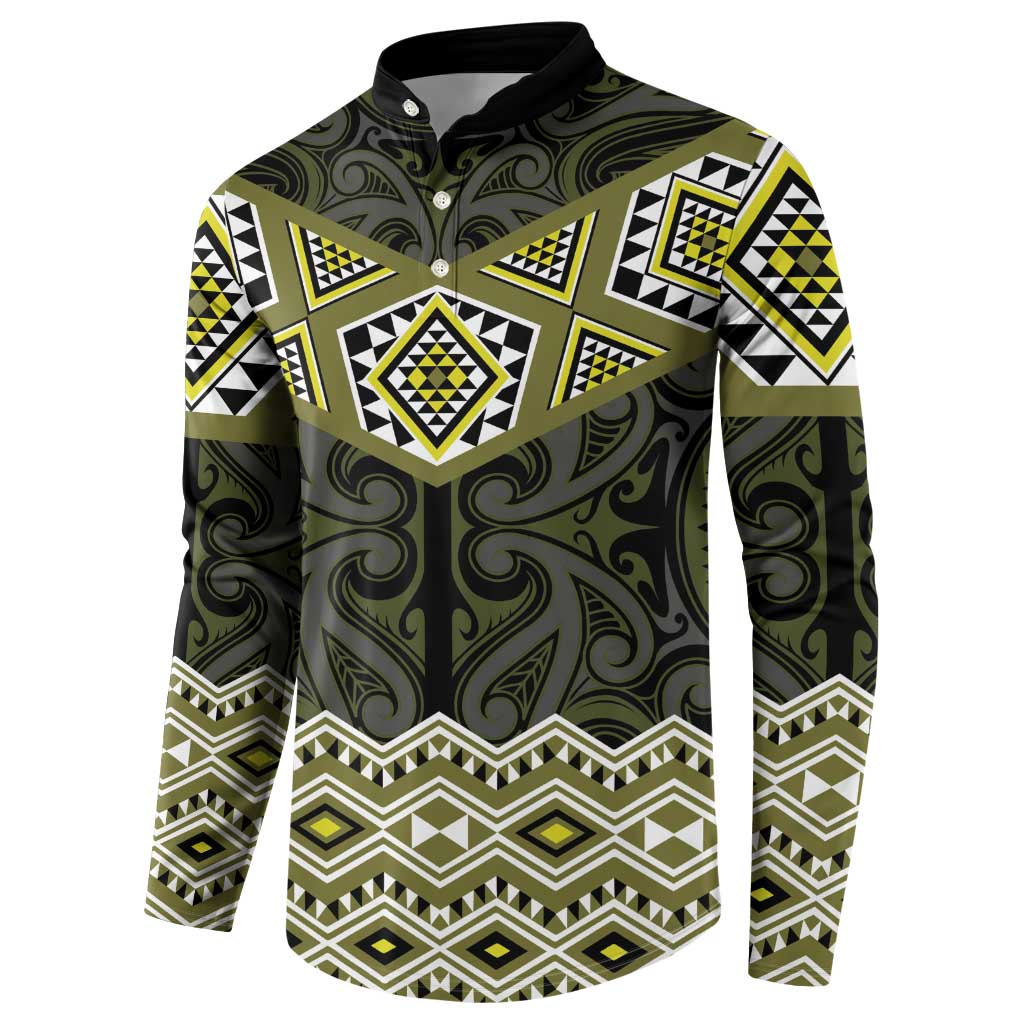 New Zealand Aotearoa Button Sweatshirt Yellow Taniko Art Maori Pattern LT05 - Polynesian Pride