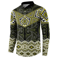 New Zealand Aotearoa Button Sweatshirt Yellow Taniko Art Maori Pattern LT05 - Polynesian Pride