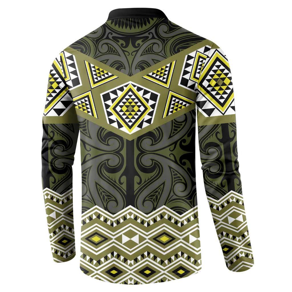 New Zealand Aotearoa Button Sweatshirt Yellow Taniko Art Maori Pattern LT05 - Polynesian Pride
