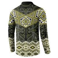 New Zealand Aotearoa Button Sweatshirt Yellow Taniko Art Maori Pattern LT05 - Polynesian Pride
