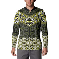 New Zealand Aotearoa Button Sweatshirt Yellow Taniko Art Maori Pattern LT05 - Polynesian Pride