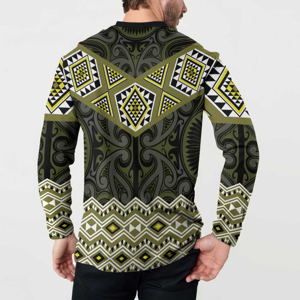 New Zealand Aotearoa Button Sweatshirt Yellow Taniko Art Maori Pattern LT05 - Polynesian Pride