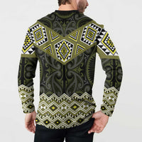 New Zealand Aotearoa Button Sweatshirt Yellow Taniko Art Maori Pattern LT05 - Polynesian Pride