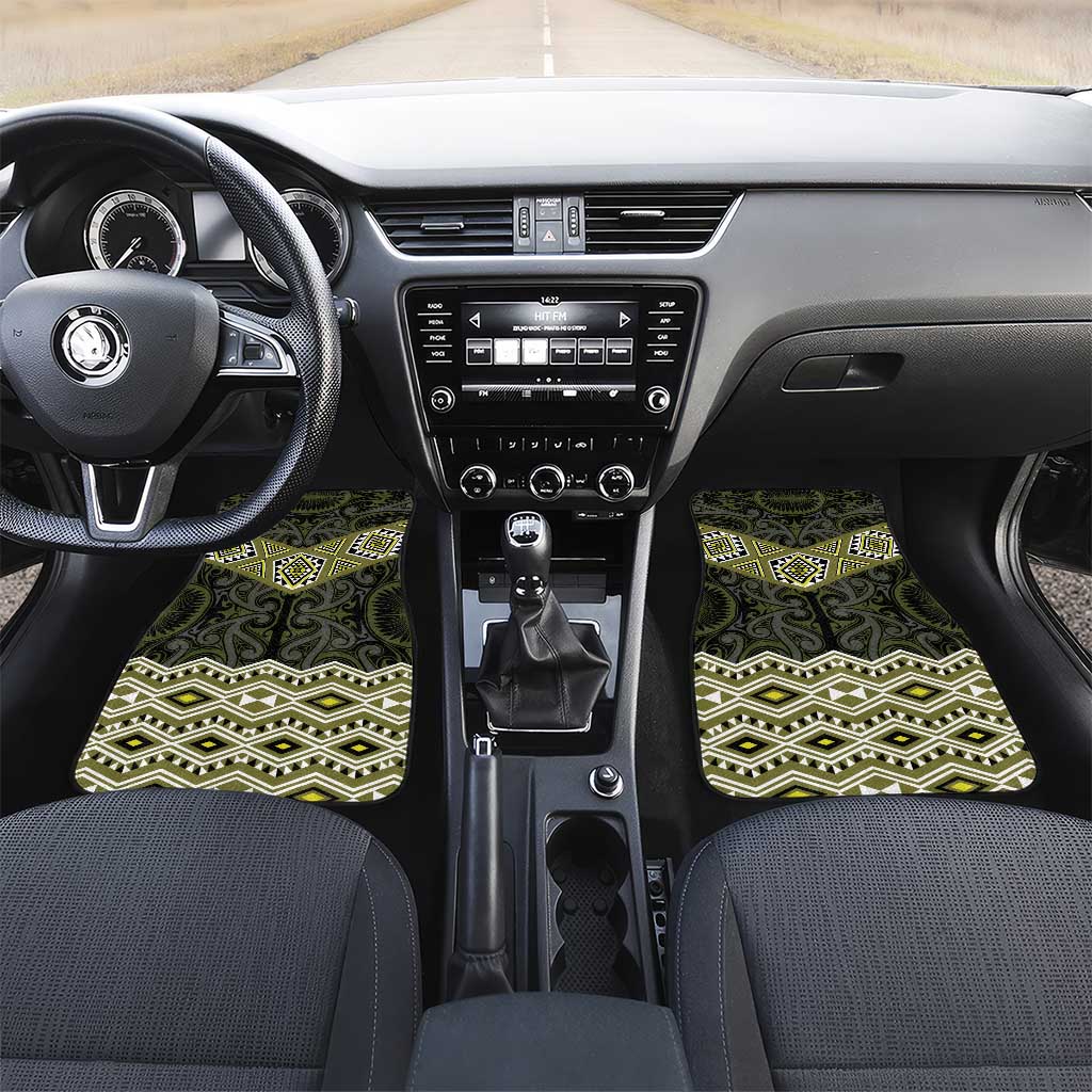 New Zealand Aotearoa Car Mats Yellow Taniko Art Maori Pattern LT05 Set 2pcs - Front Yellow - Polynesian Pride
