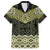 New Zealand Aotearoa Family Matching Off Shoulder Short Dress and Hawaiian Shirt Yellow Taniko Art Maori Pattern