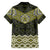 New Zealand Aotearoa Family Matching Off Shoulder Short Dress and Hawaiian Shirt Yellow Taniko Art Maori Pattern